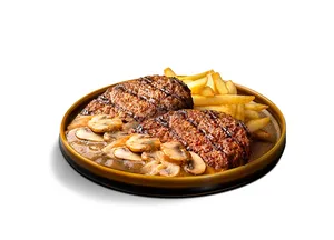 Double Mushroom Burger Steak with Fries