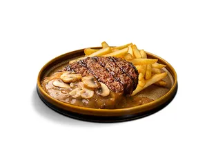 Mushroom Burger Steak with Fries